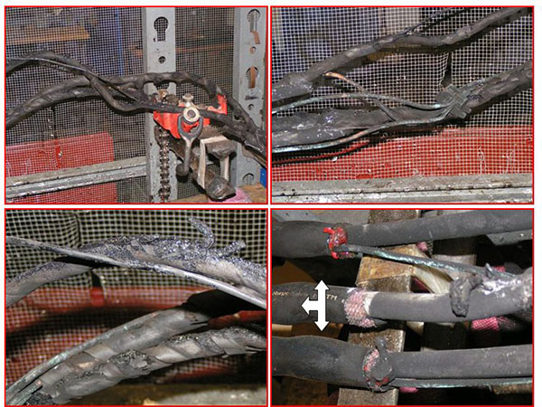 A sample of burned wires that XLN fireproofing tape could help prevent