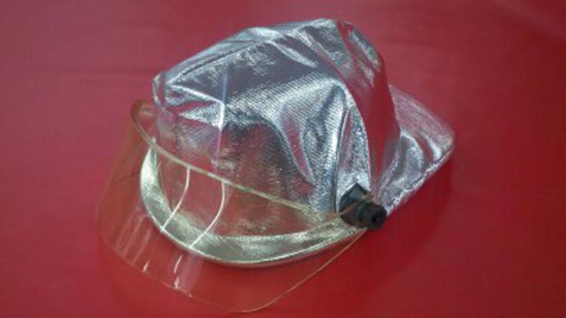 A sample Glastemp protective helmet cover on fire rescue equipment