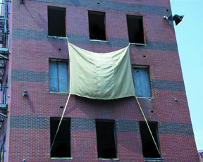 HOT-STOP(r) high rise fire curtain on a building